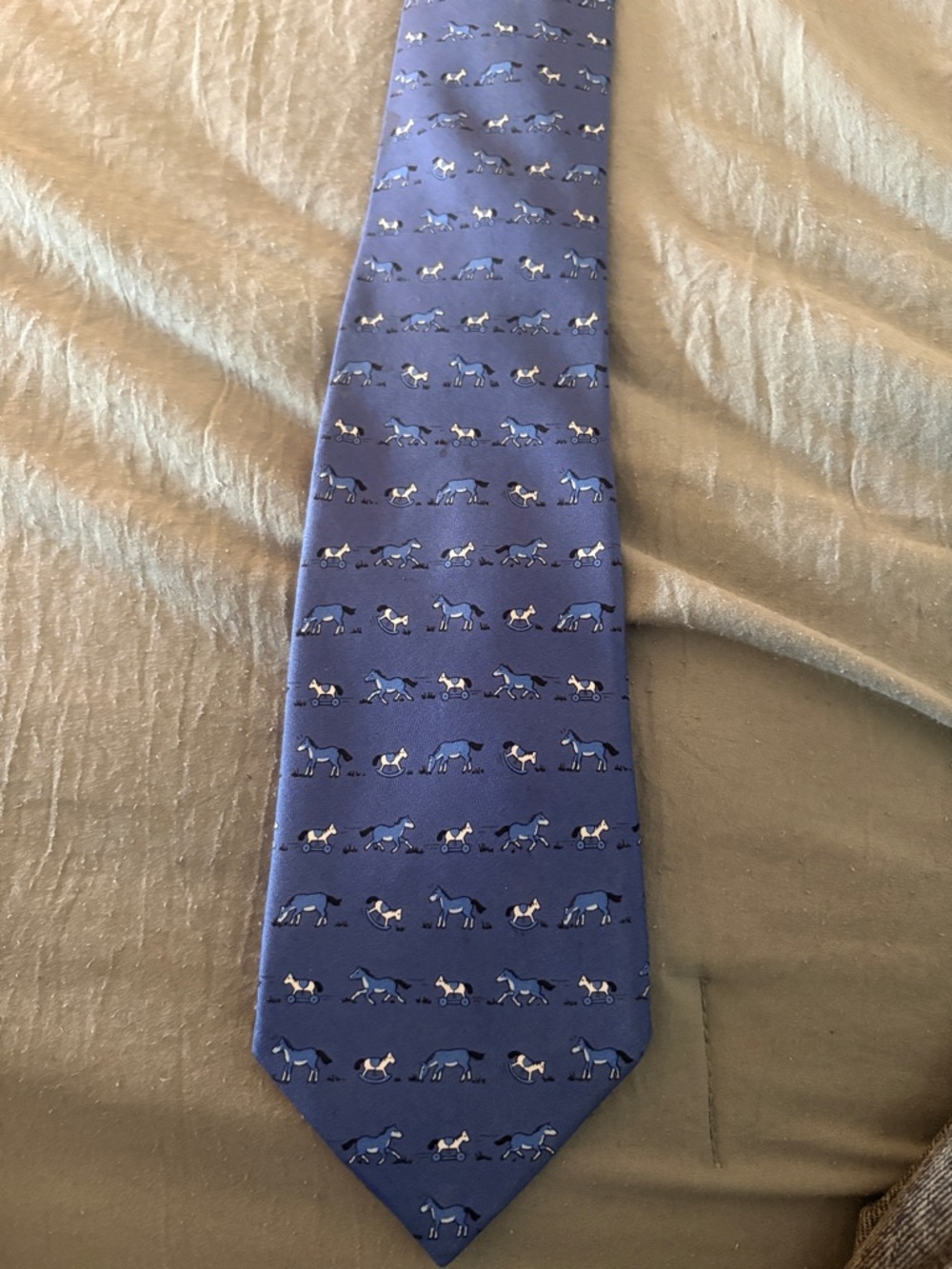 Hermes Blue Silk Tie with Repeating Horse Motif